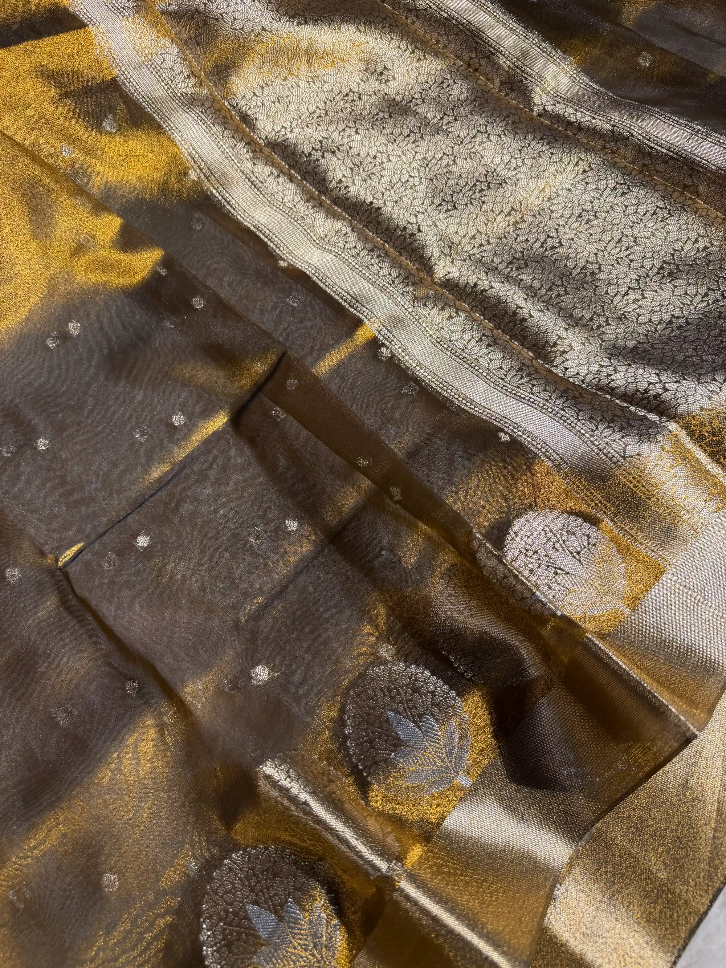 Metallic Mustardish Gold Tissue Silk Heritage Weave Banarasi Saree