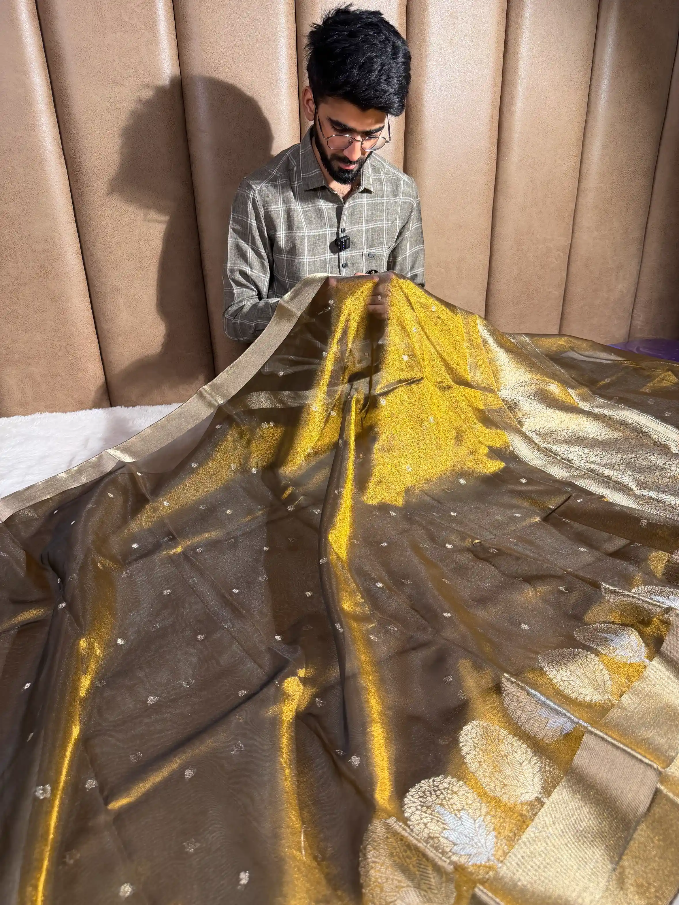 Metallic Mustardish Gold Tissue Silk Heritage Weave Banarasi Saree