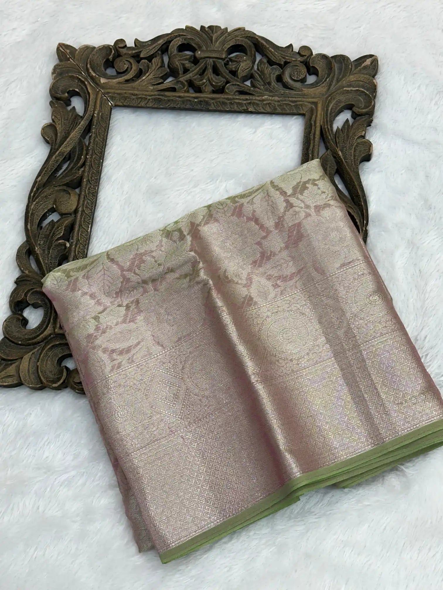 Metallic Neon Pink Colour Glass Tissue Silk Saree
