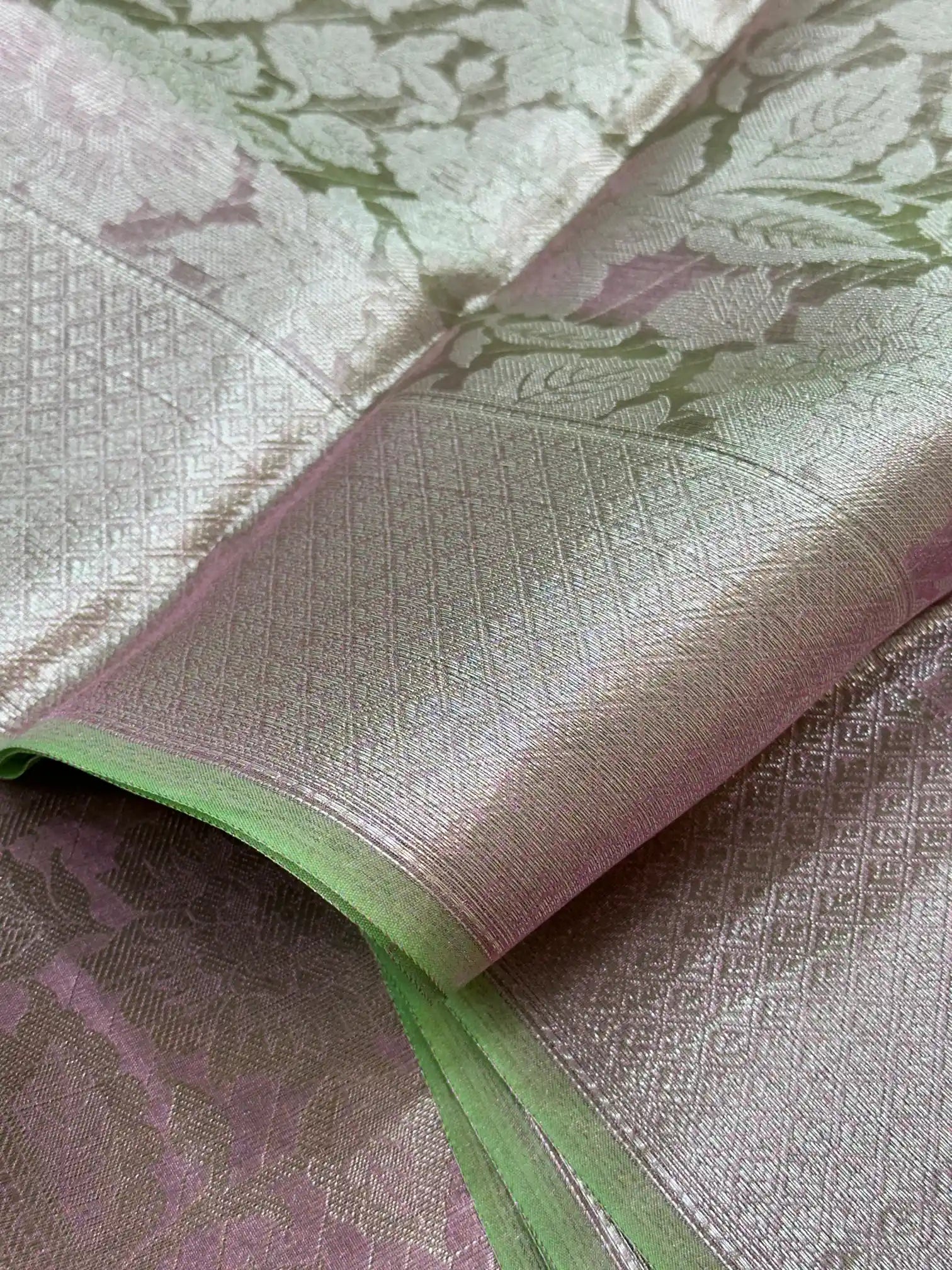 Metallic Neon Pink Colour Glass Tissue Silk Saree