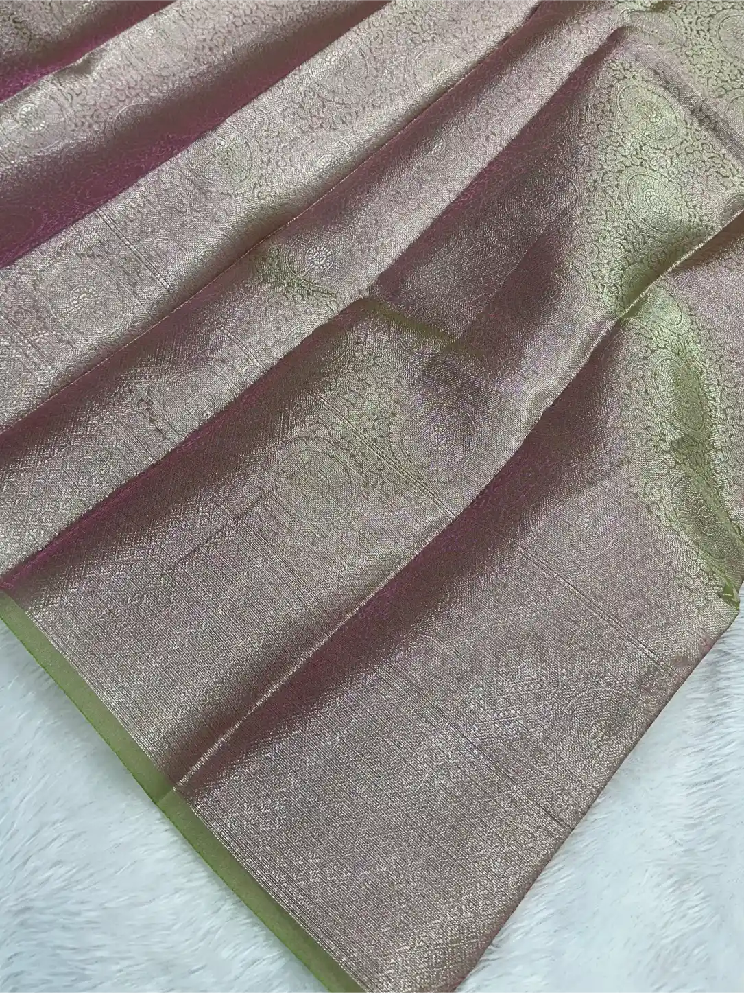 Metallic Neon Pink Colour Glass Tissue Silk Saree