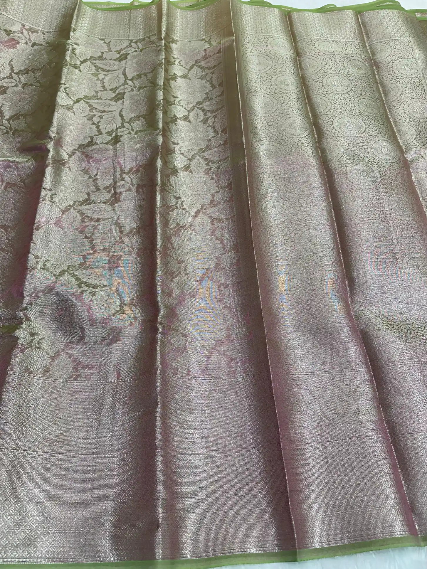 Metallic Neon Pink Colour Glass Tissue Silk Saree