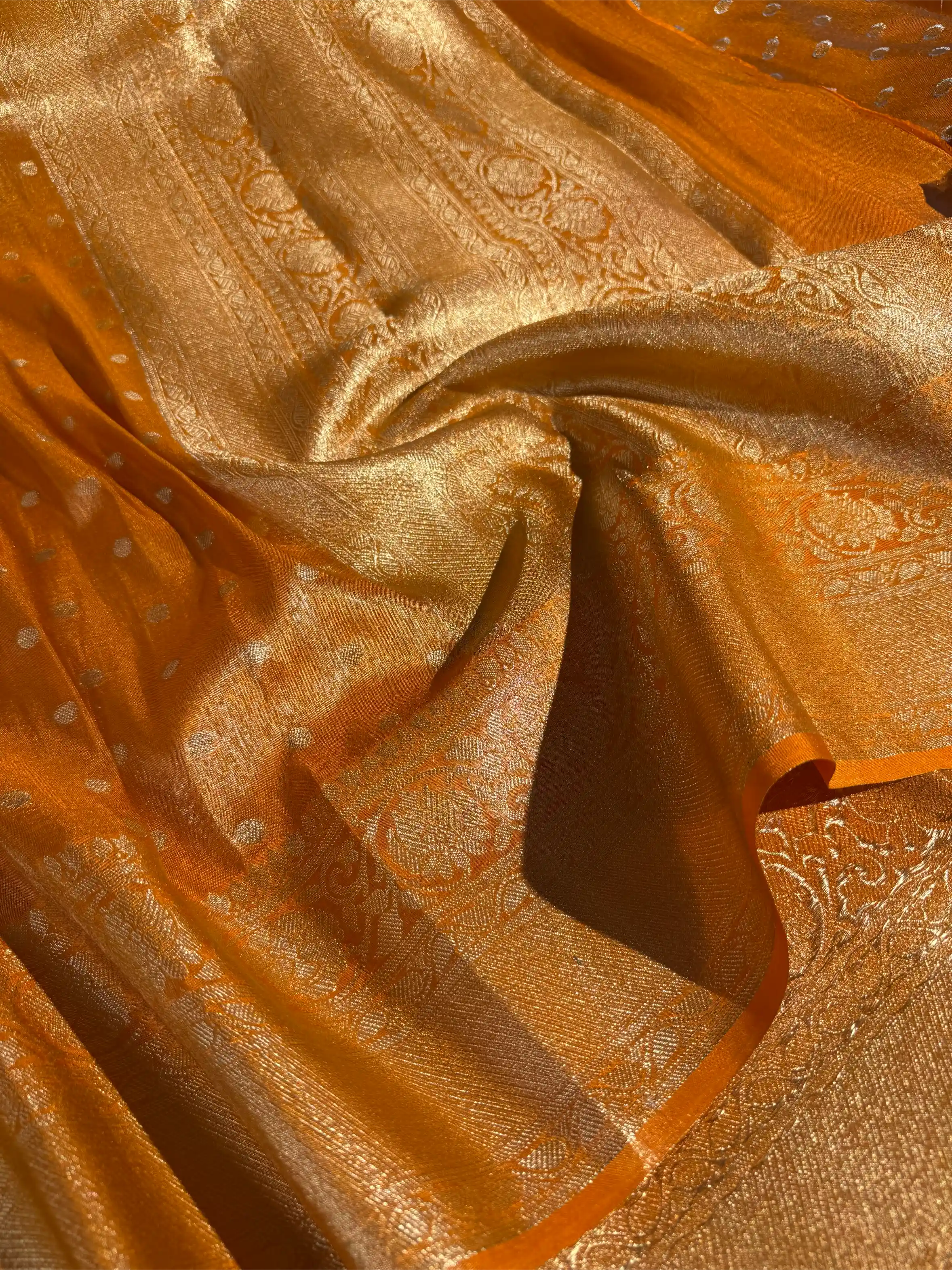 Metallic Orange Breathable Soft Tissue Silk Banarasi Saree