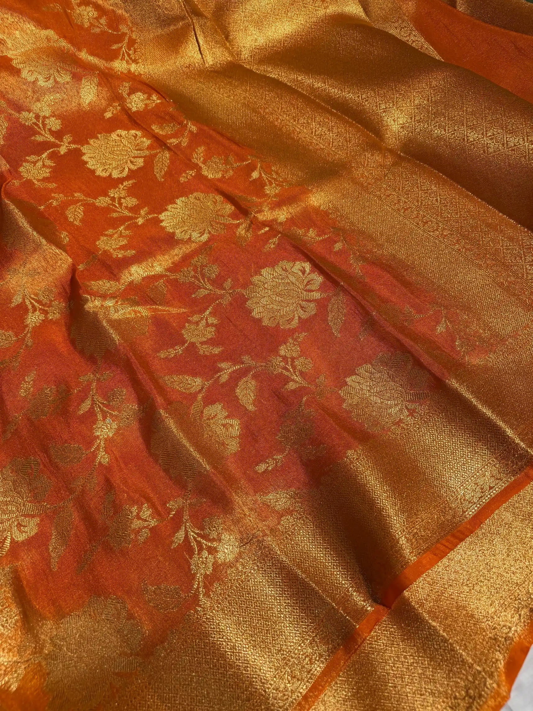 Metallic Orange Breathable Tissue Silk Banarasi Saree