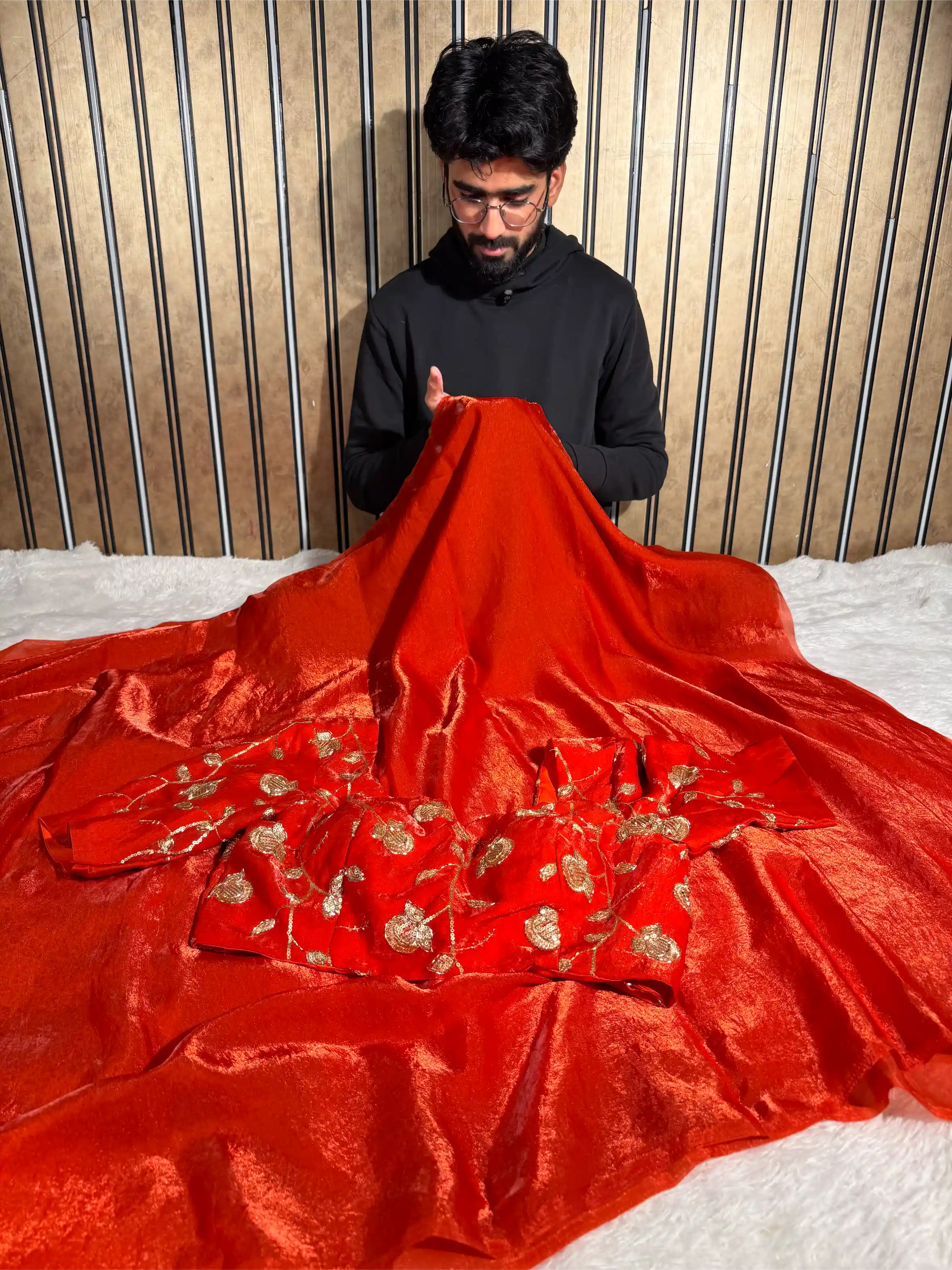 Metallic Orange Breathable Tissue Silk Designer Banarasi Saree