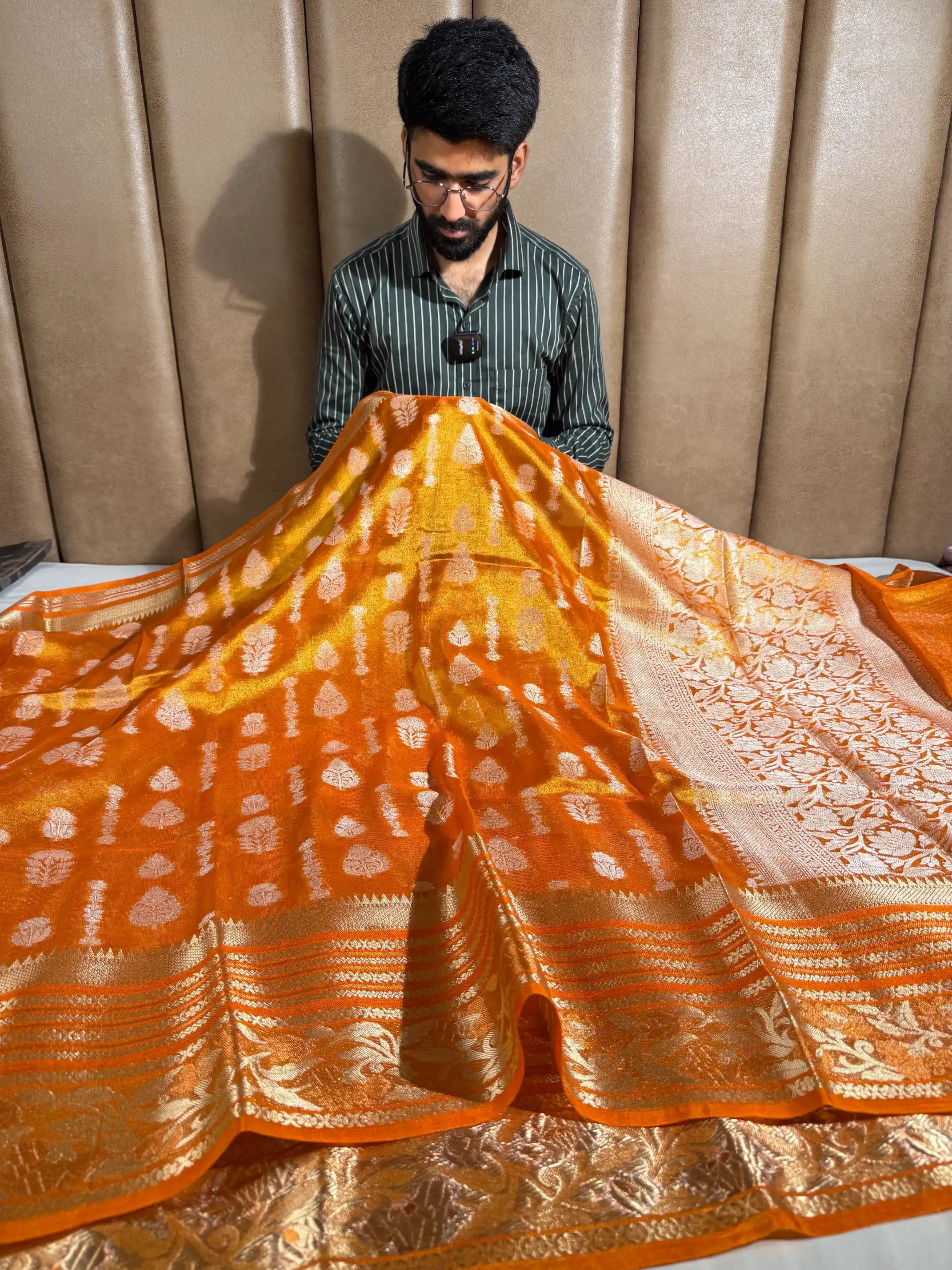 Metallic Orange Soft Tissue Silk Traditional Banarasi Saree