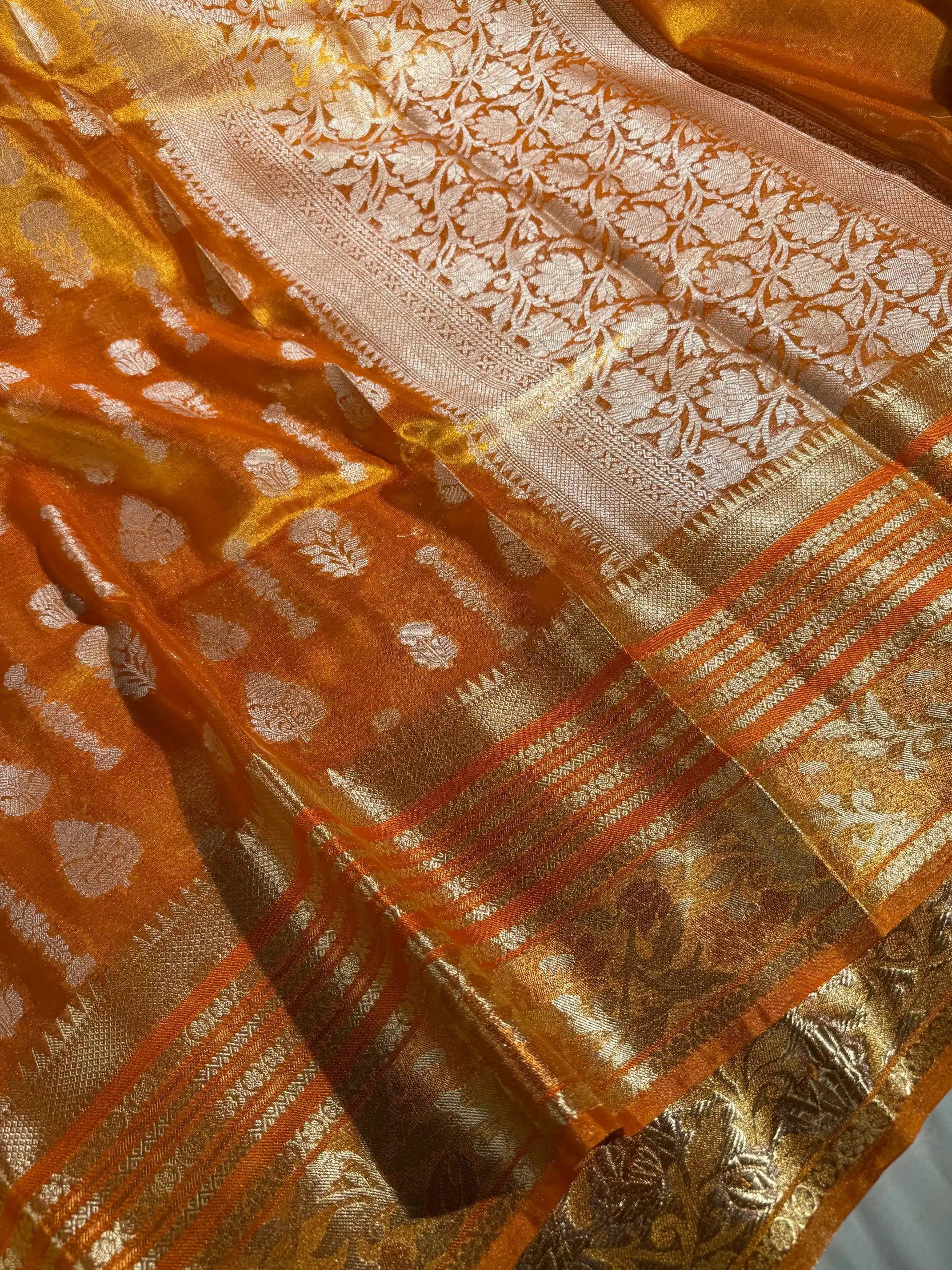 Metallic Orange Soft Tissue Silk Traditional Banarasi Saree