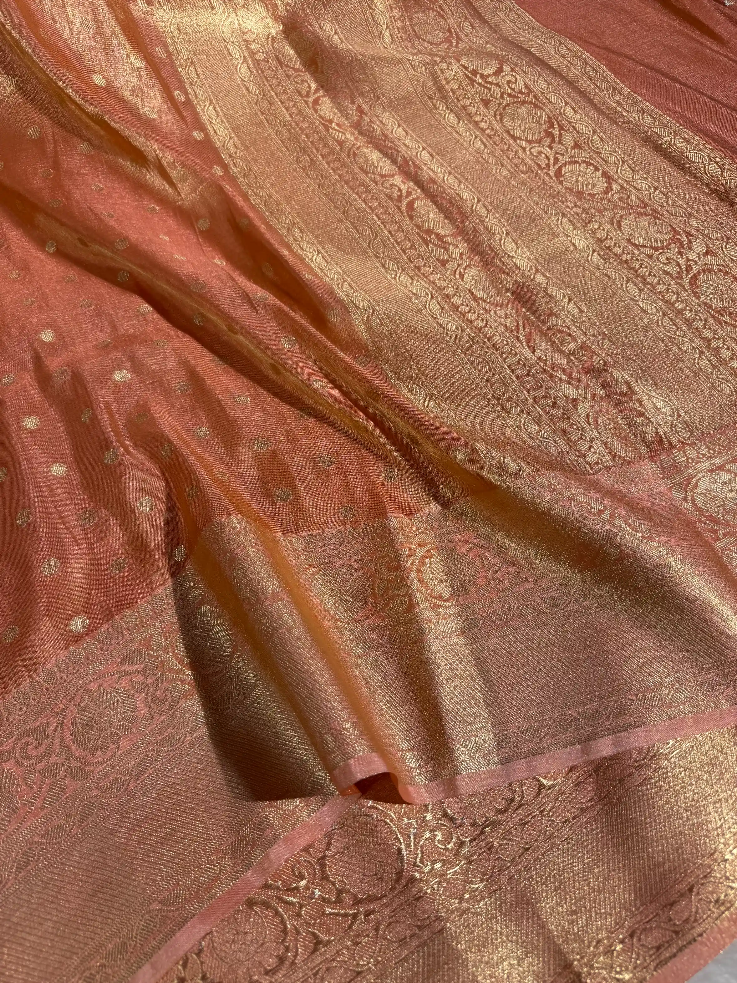Metallic Peach Breathable Soft Tissue Silk Banarasi Saree