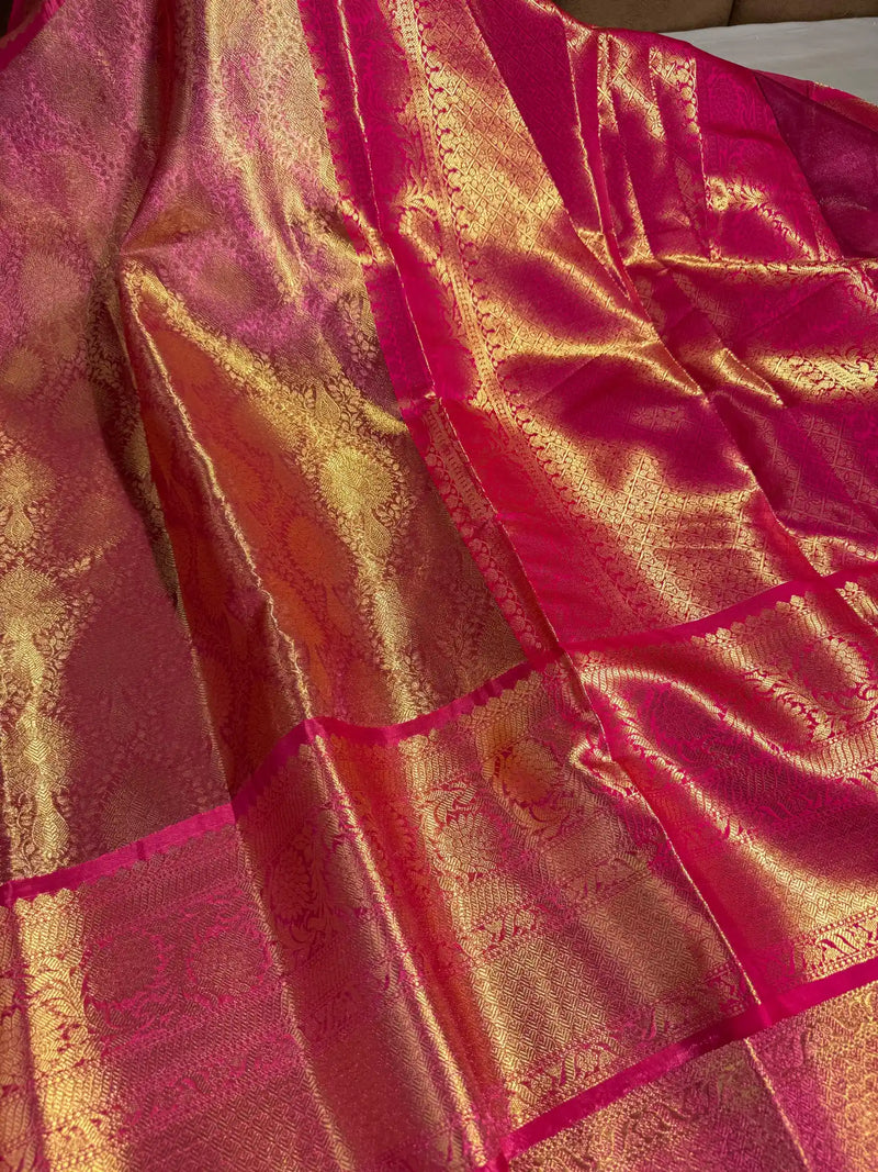 Metallic Pink Tissue Silk Embossed Banarasi Saree