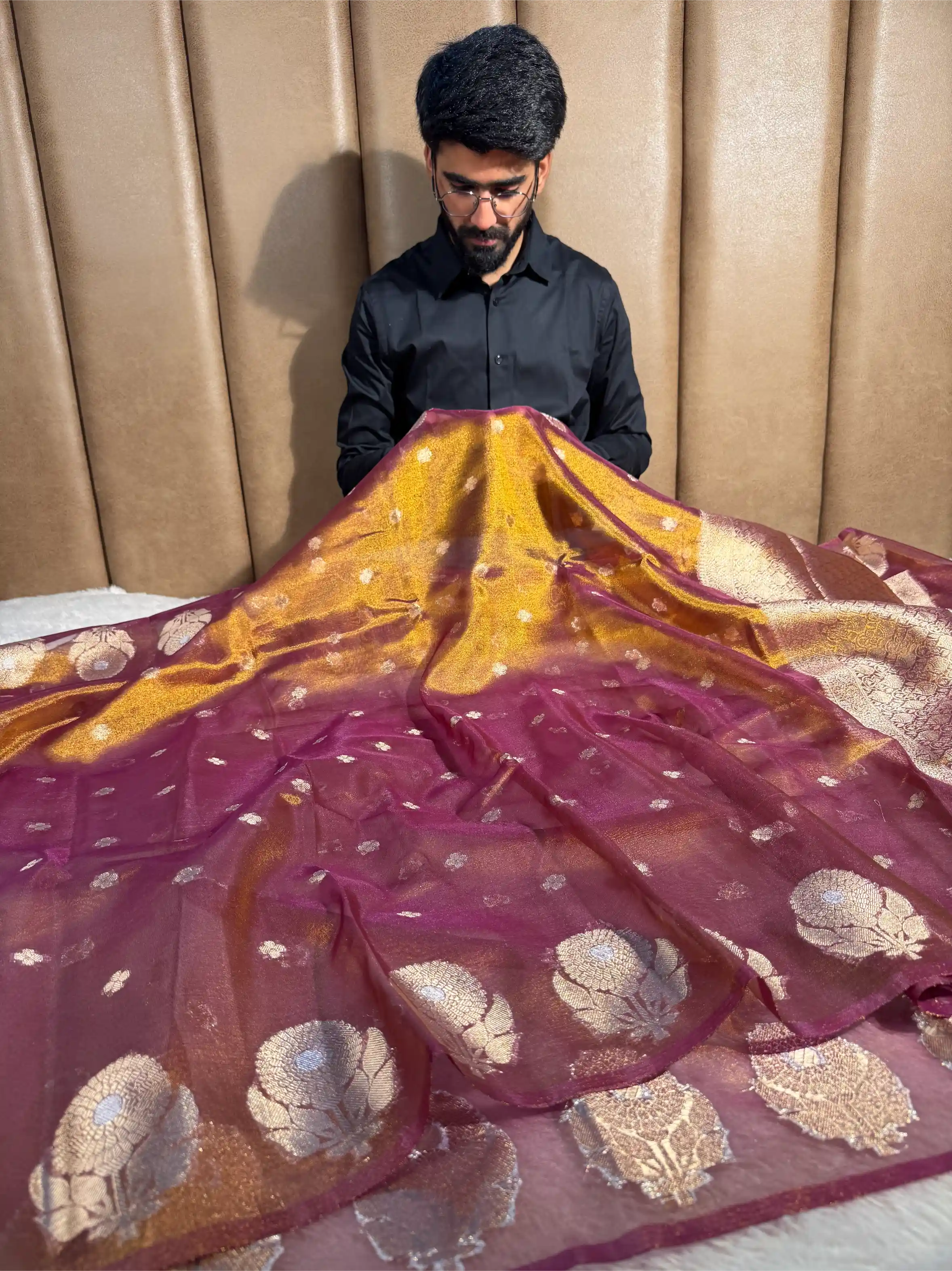 Metallic Purple Kora Tissue Silk Dhoop Chaun Weave Contemporary Banarasi Saree