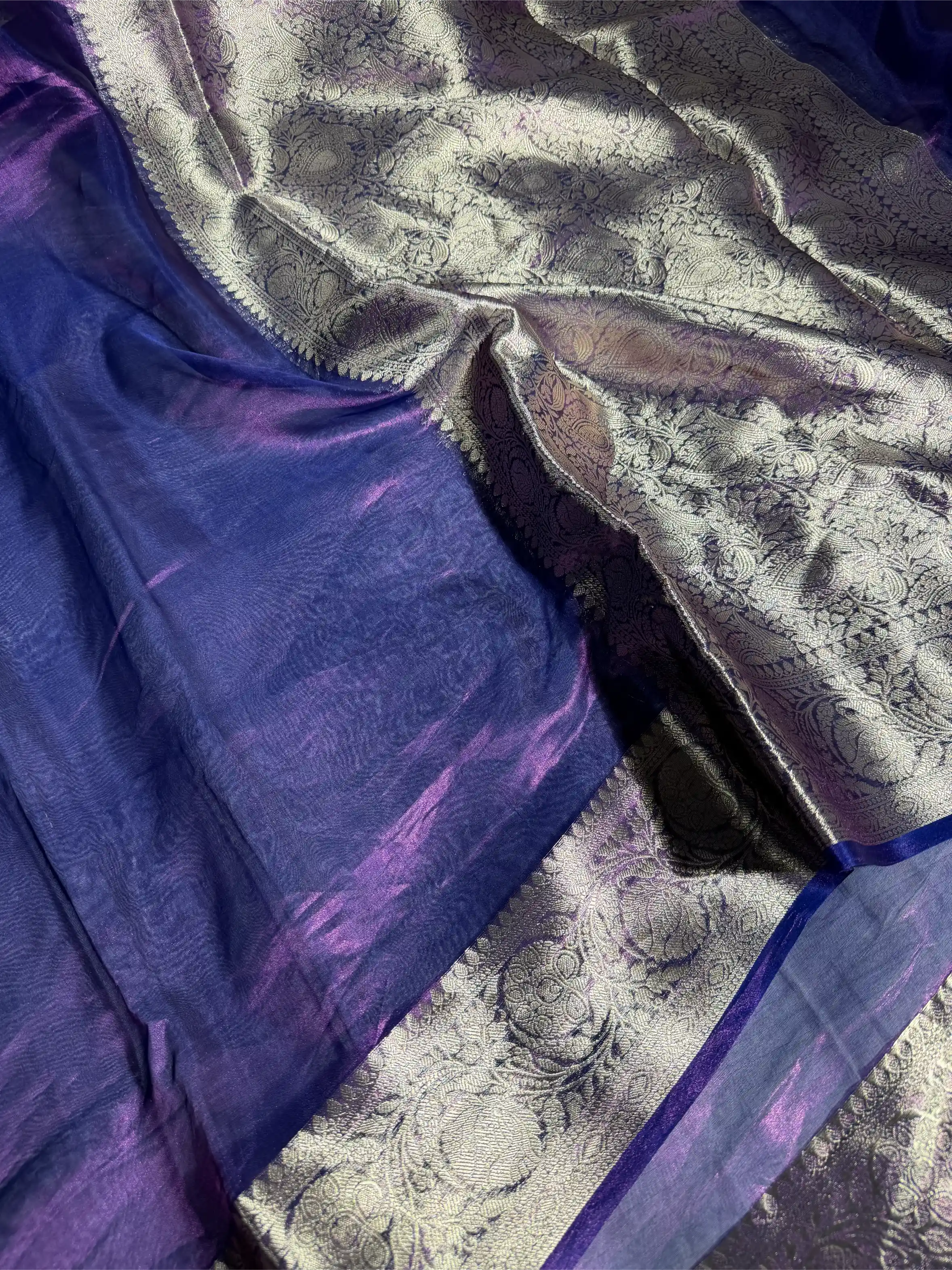 Metallic Purple Shade 100% Pure Tissue Silk Traditional Jacquard Weave Banarasi Saree
