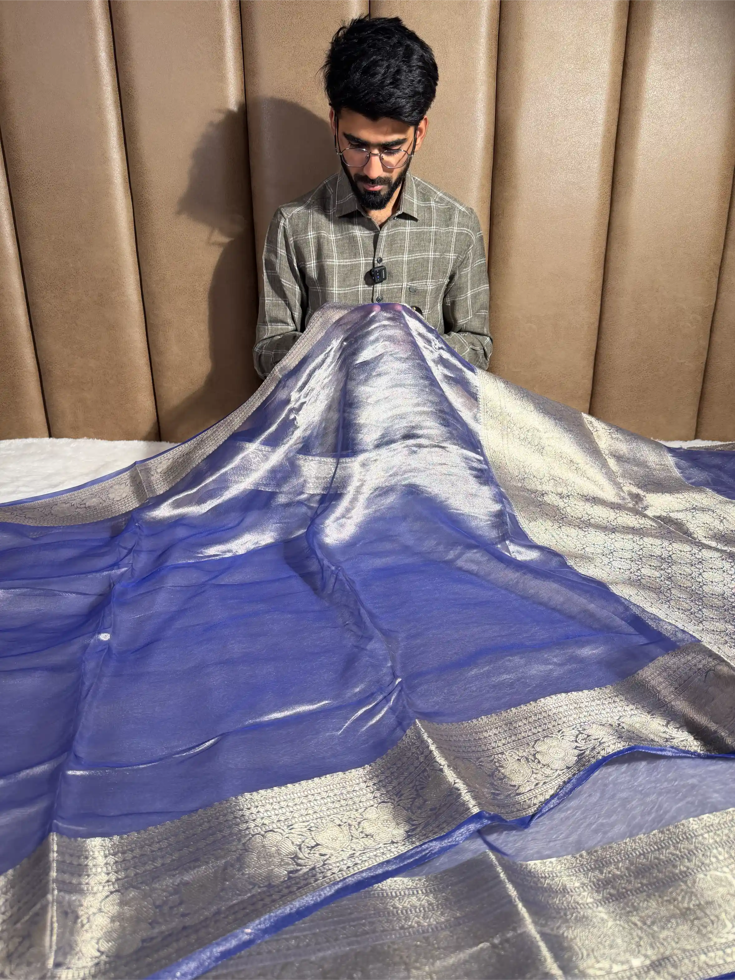 Metallic Royal Blue Pure Tissue Silk Banarasi Saree