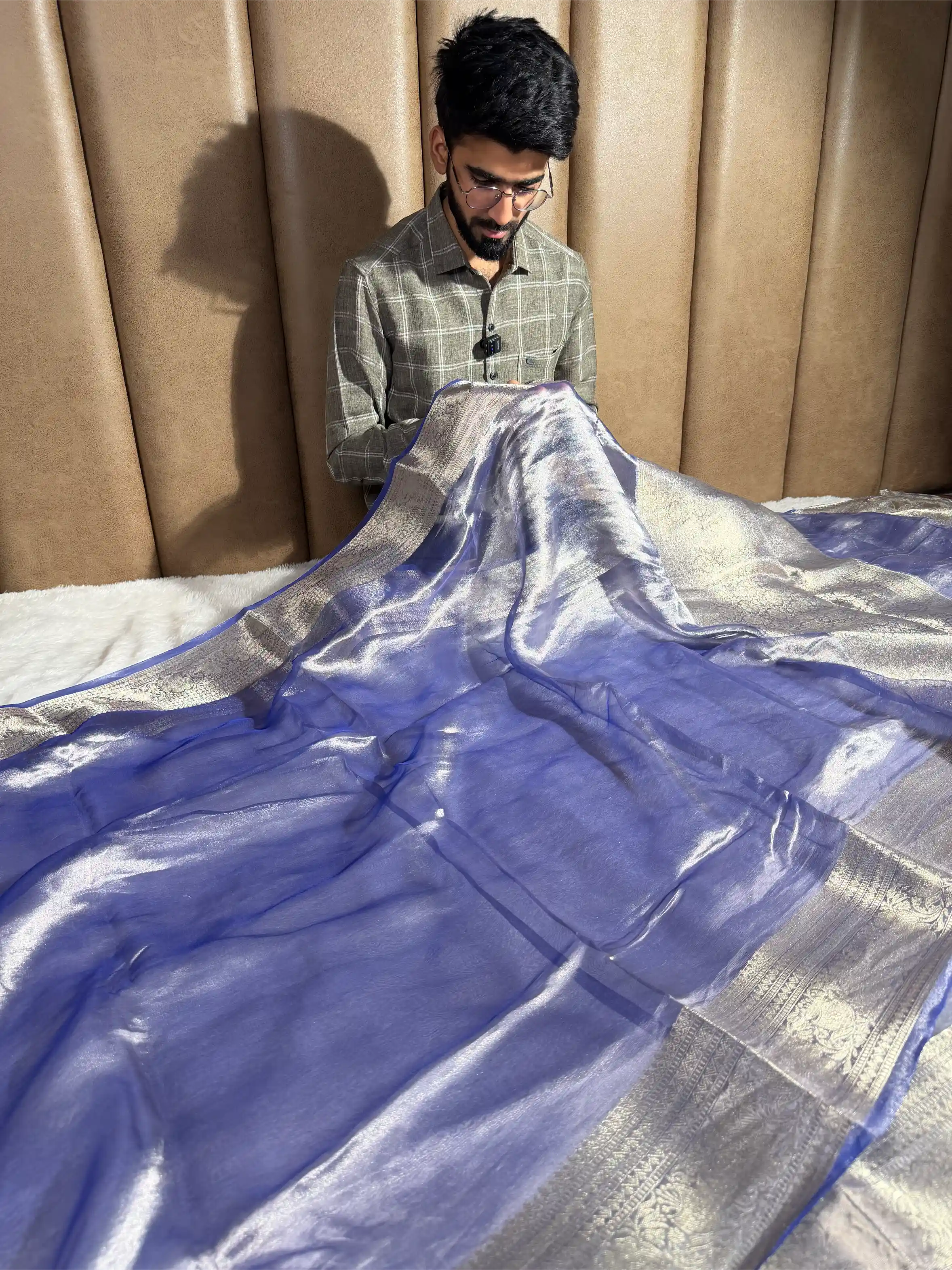 Metallic Royal Blue Pure Tissue Silk Banarasi Saree