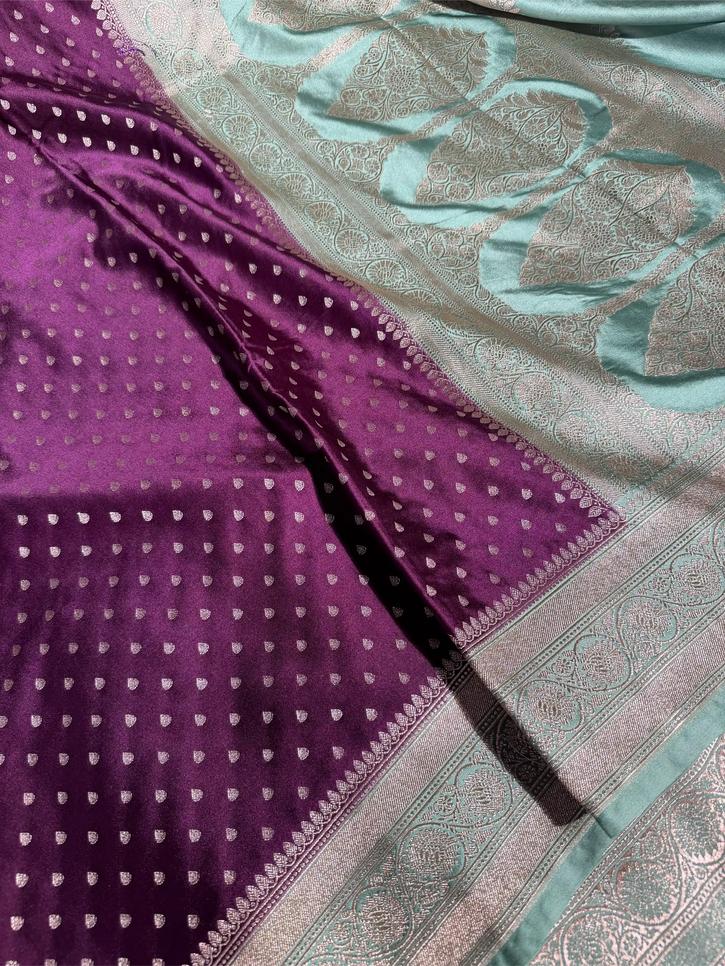 Metallic Violet Mashru Katan  Zari Buti Weave Silk Banarasi Saree
