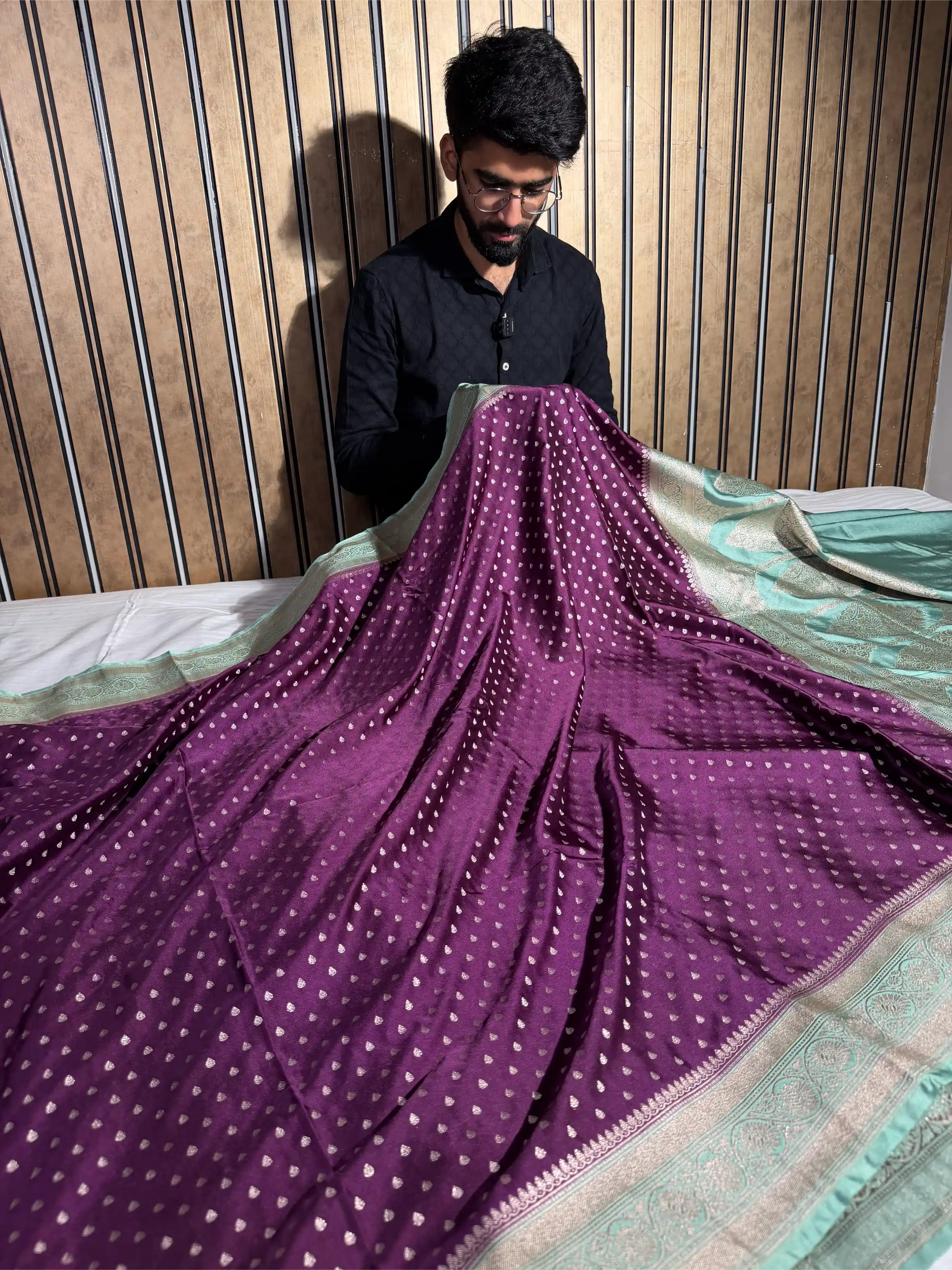 Metallic Violet Mashru Katan  Zari Buti Weave Silk Banarasi Saree