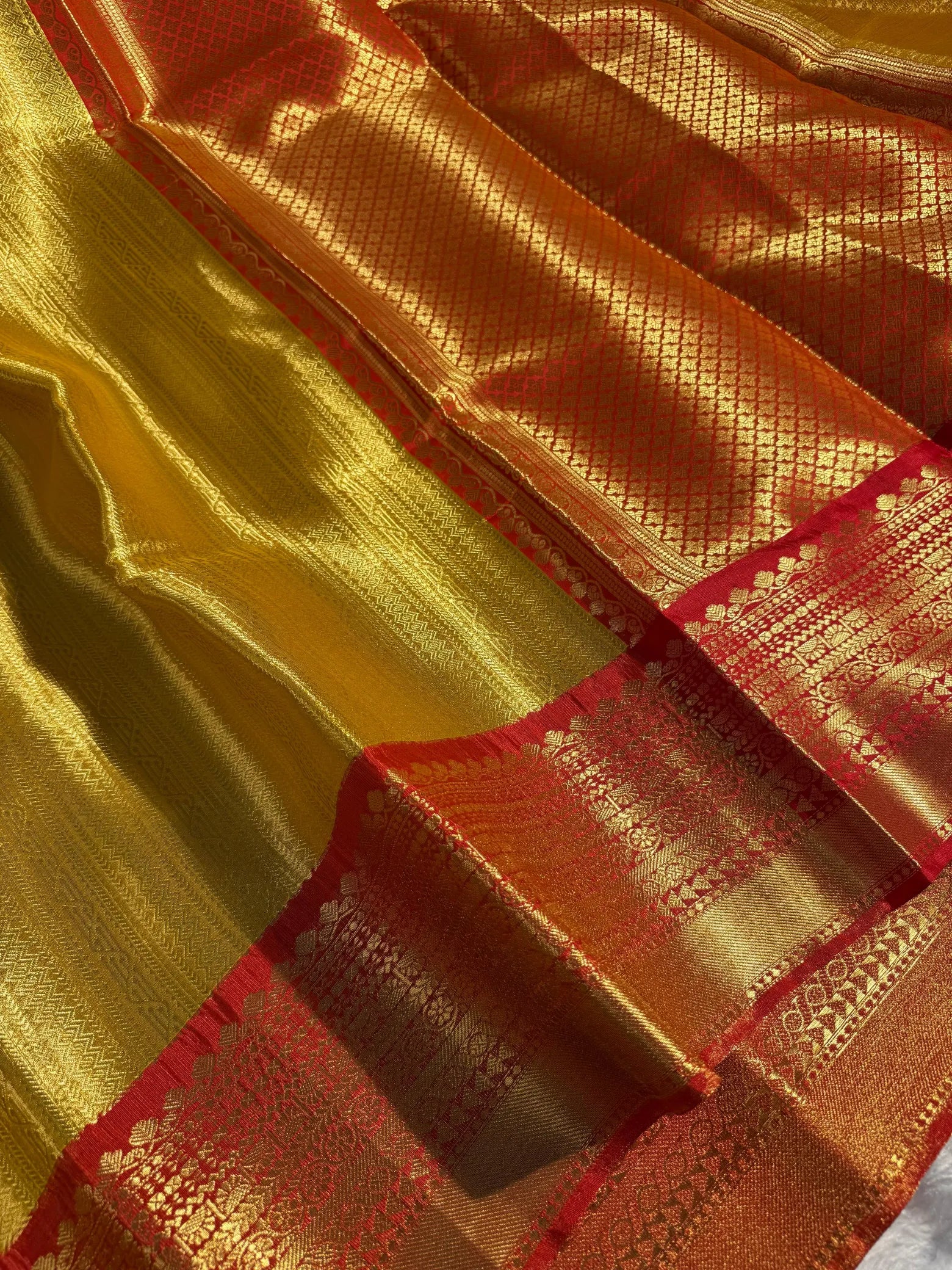 Metallic Yellow Bridal Kanjivaram tissue silk saree