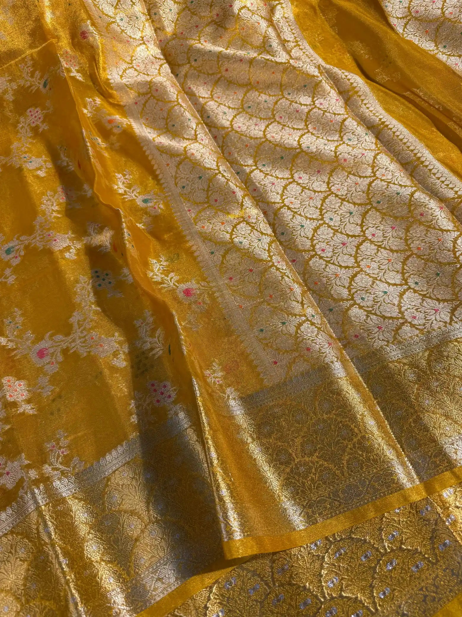 Metallic Yellow Tissue Silk Heritage Intricate Meena Weave Banarasi Saree