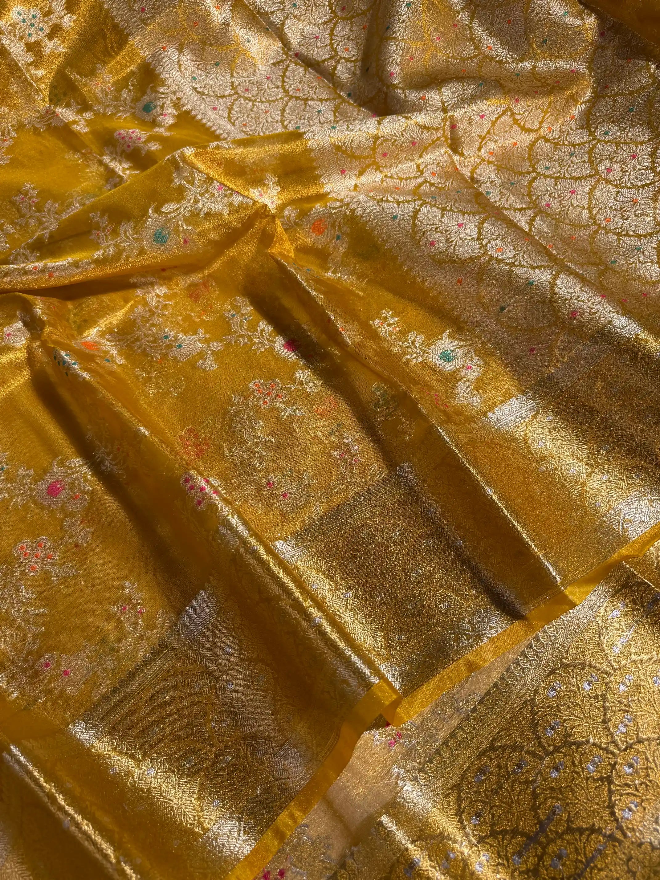 Metallic Yellow Tissue Silk Heritage Intricate Meena Weave Banarasi Saree