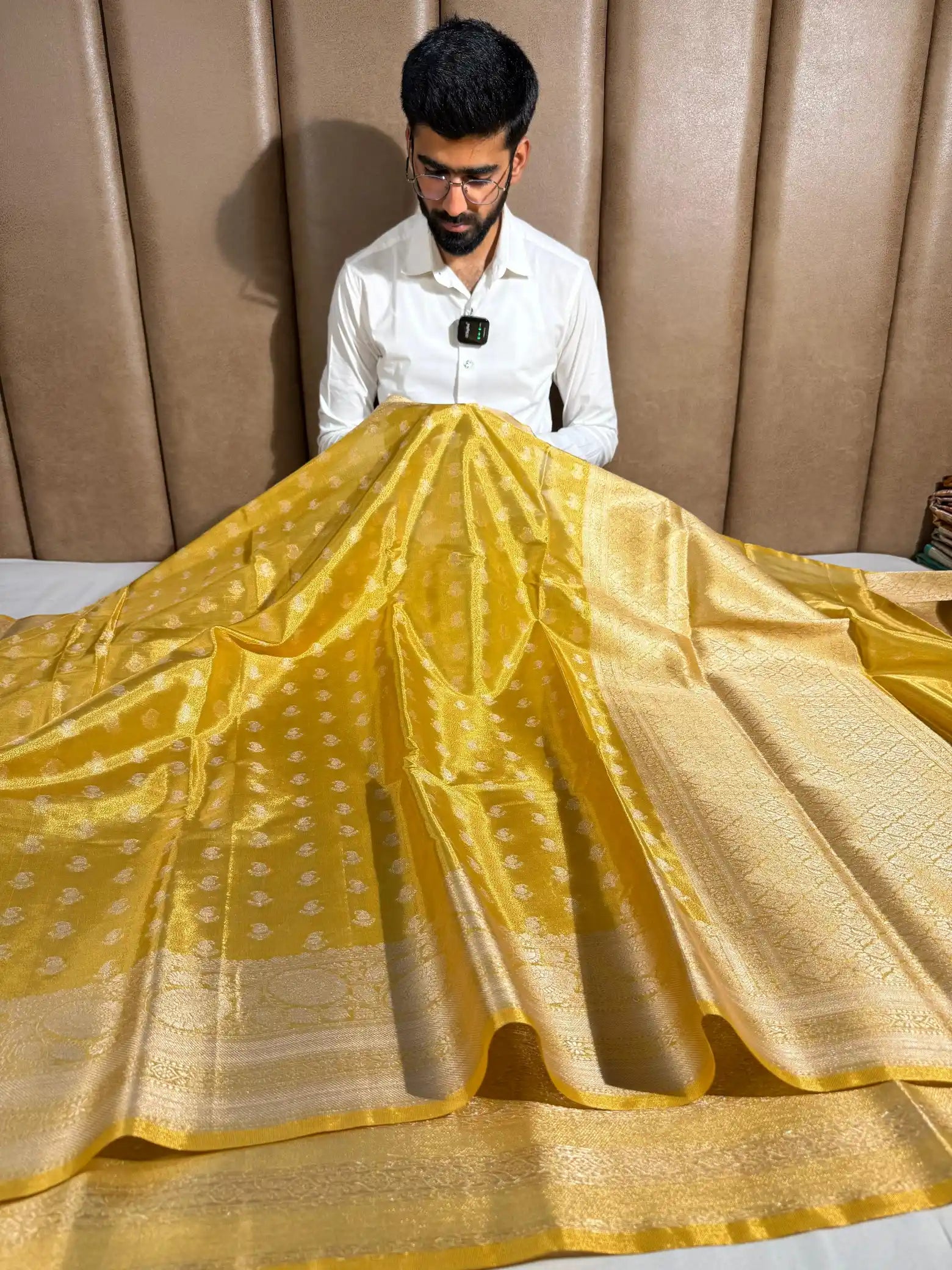 Metallic Yellow Traditional Kathan Tissue Silk Traditional Banarasi Saree