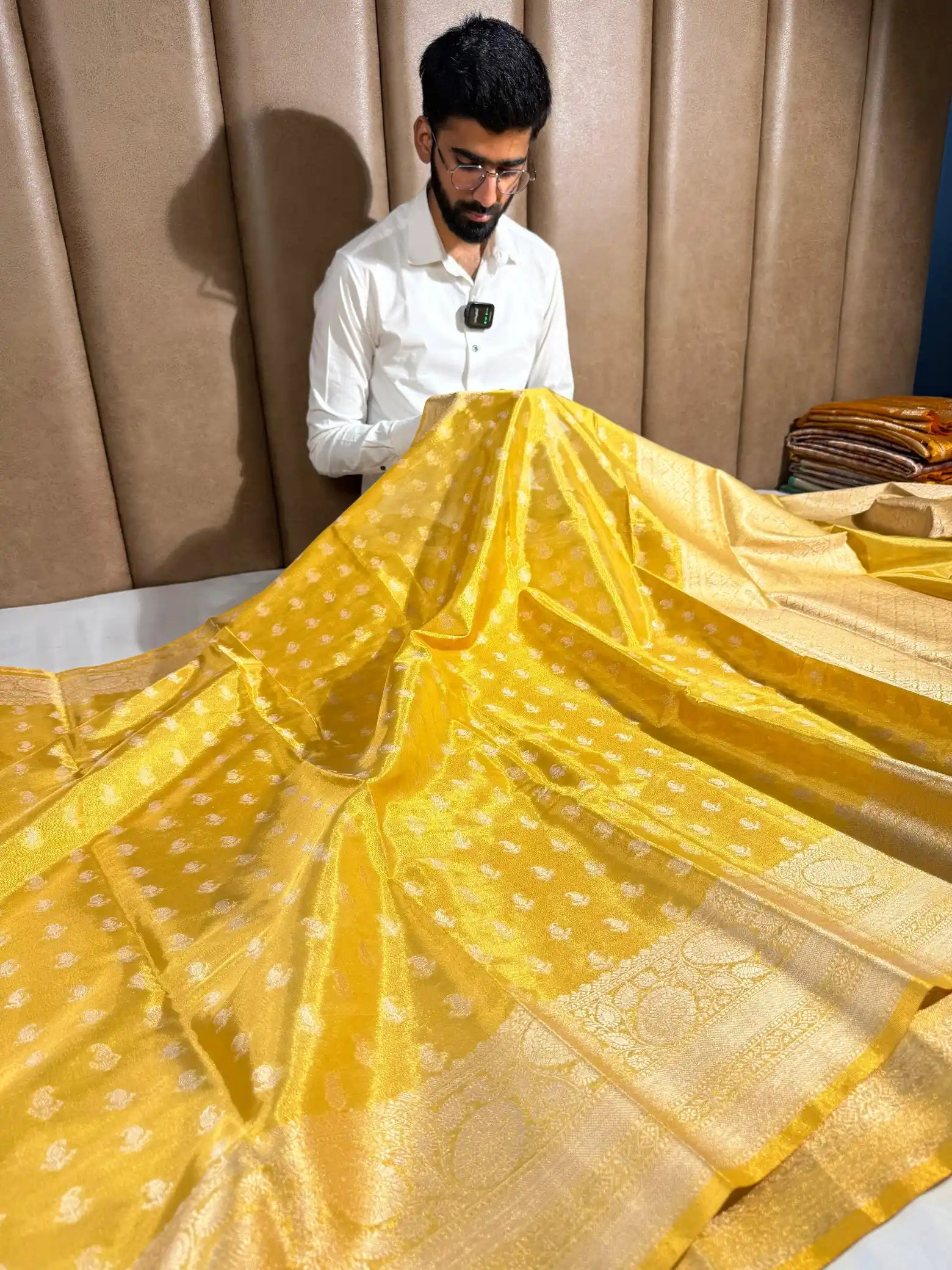 Metallic Yellow Traditional Kathan Tissue Silk Traditional Banarasi Saree