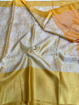 Metallic Gold Tissue Silk Copper Zari Ikkat Banarasi Saree