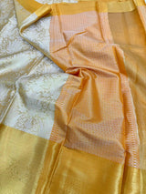 Metallic Gold Tissue Silk Copper Zari Ikkat Banarasi Saree
