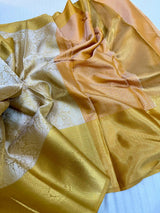Metallic Gold Tissue Silk Copper Zari Ikkat Banarasi Saree