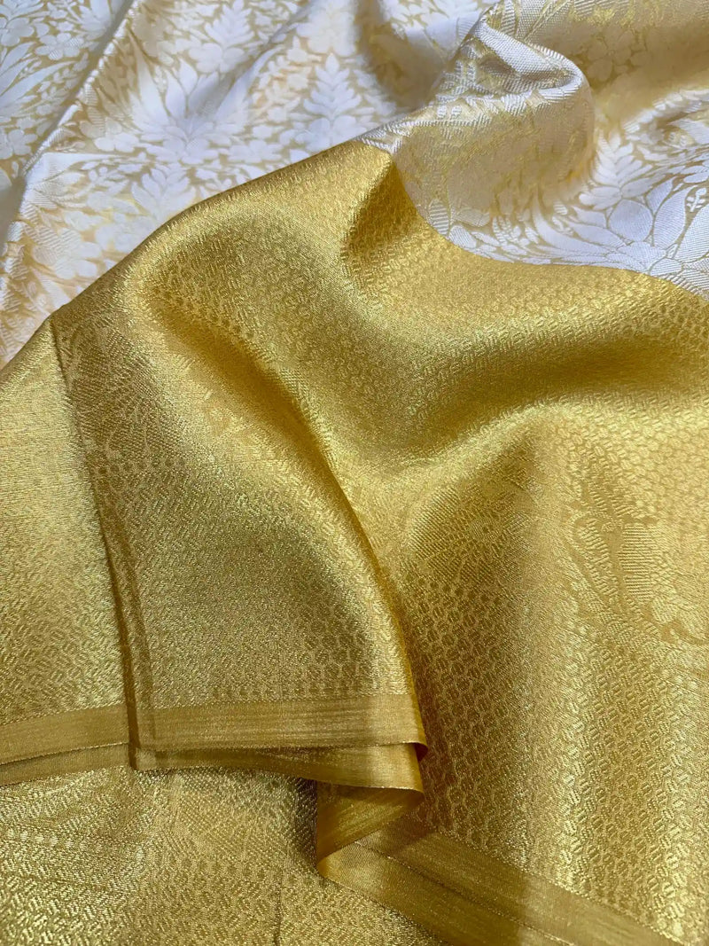 Metallic Gold Tissue Silk Copper Zari Ikkat Banarasi Saree