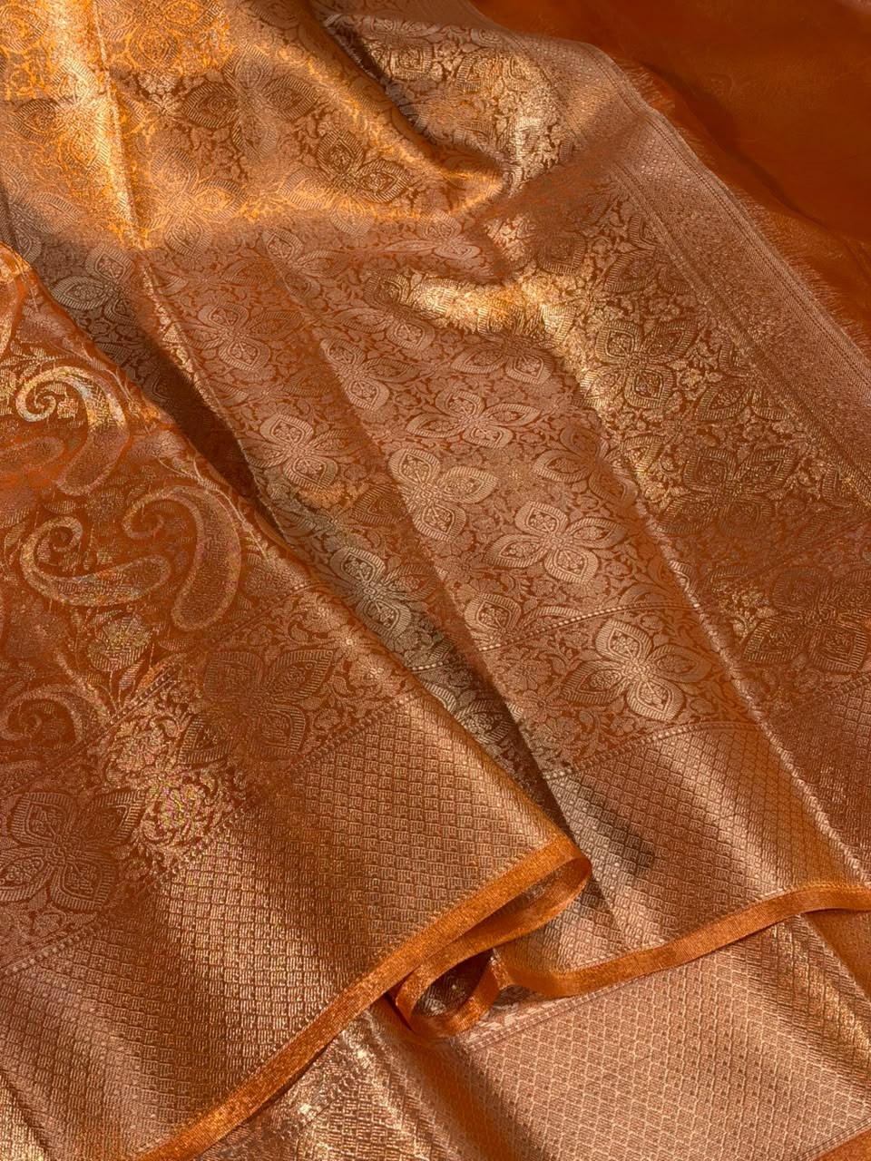 Metallic Orange Kanjivaram Brocade Tissue Saree