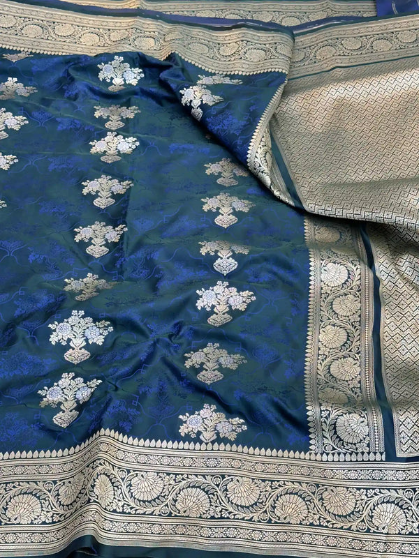 Midnight Blue Mashru Silk Banarasi Saree