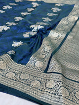 Midnight Blue Mashru Silk Banarasi Saree