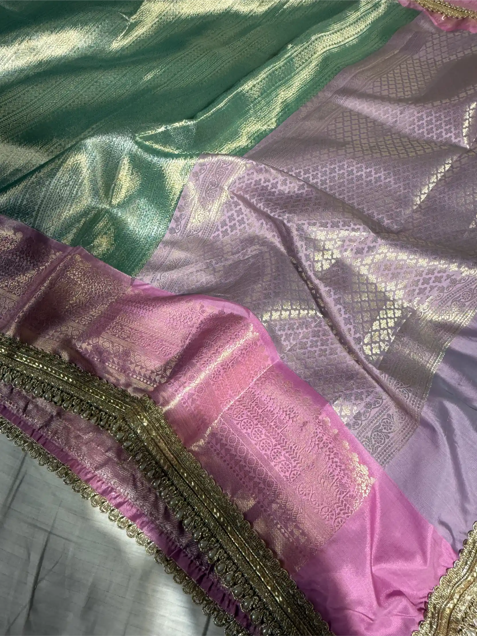 Mint Green Brocade Tissue Silk Designer Lace Work Banarasi Saree