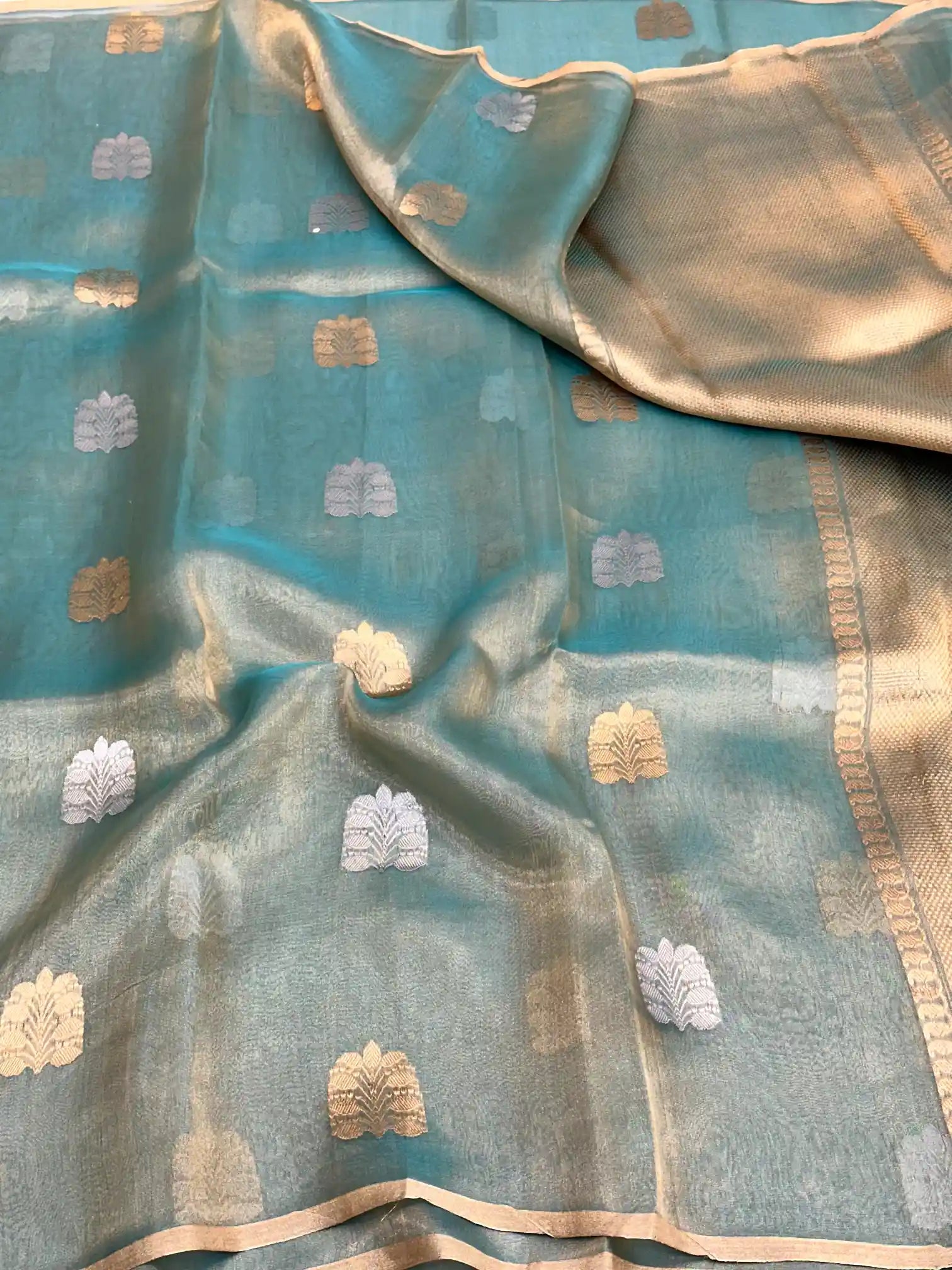 Mint Green Handwoven Pure Tissue Silk Saree