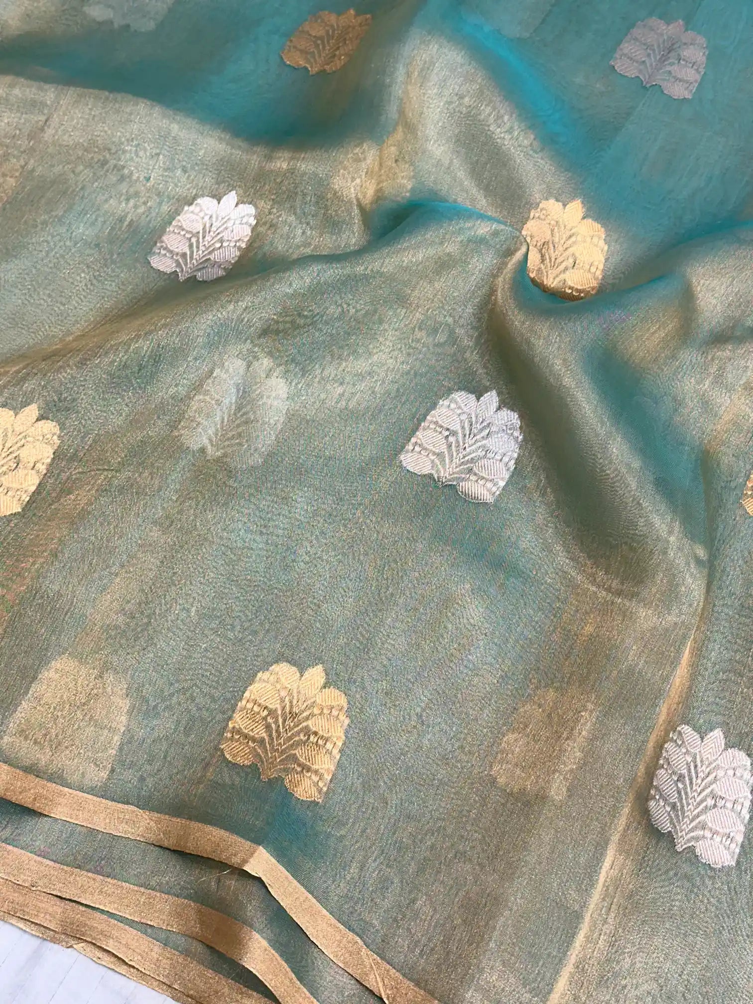 Mint Green Handwoven Pure Tissue Silk Saree