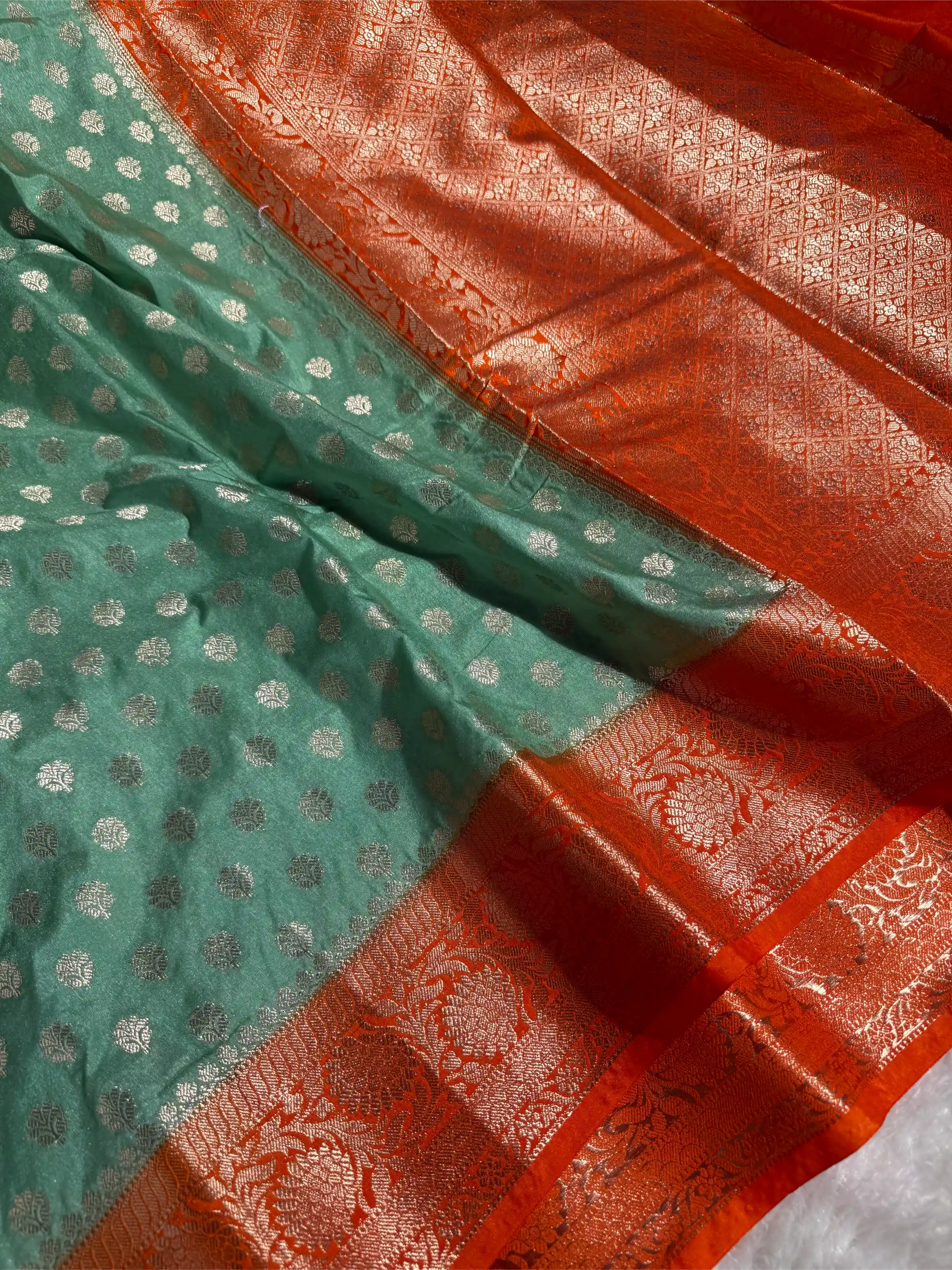 Mint Green Khaddi Buti Chinia Silk Banarasi Saree