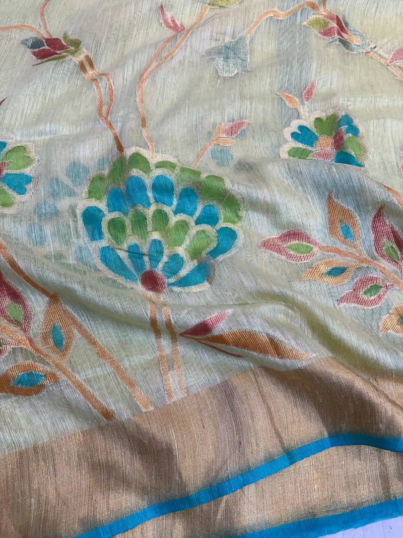 Mint Green Pure Matka Silk Rangkat Banarasi Saree