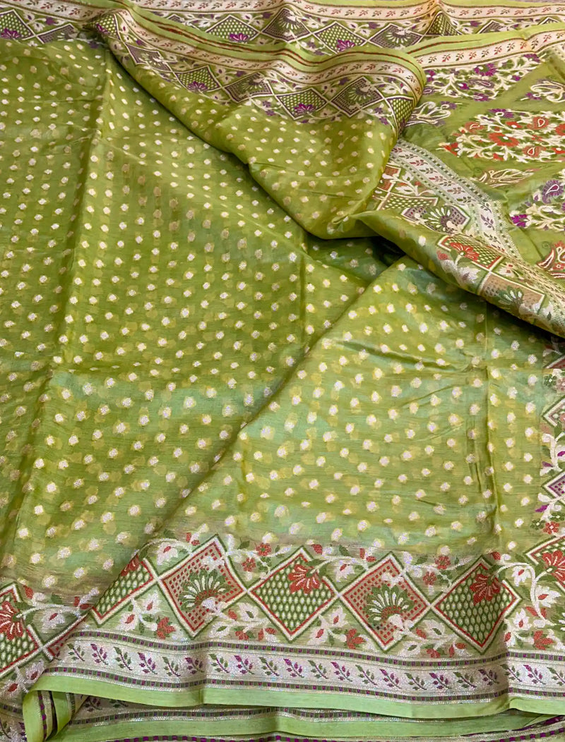 Mint Green Pure Tussar Silk Banarasi Saree