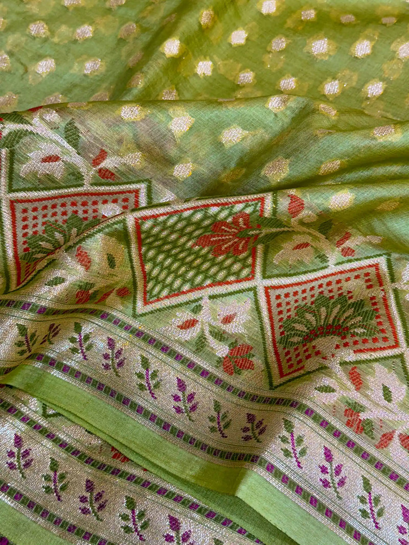 Mint Green Pure Tussar Silk Banarasi Saree