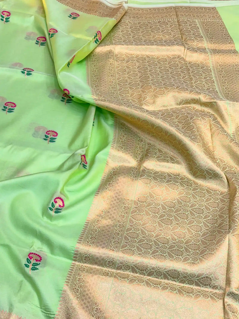 Mint Green Traditional Pure Katan Silk Banarasi Saree