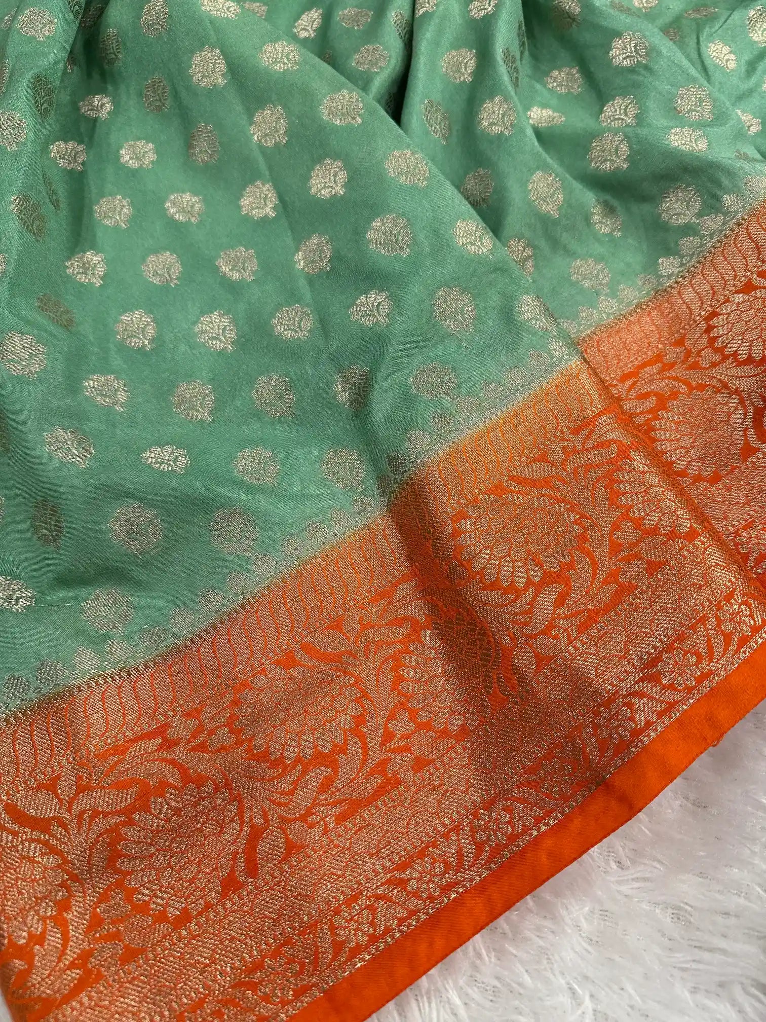 Mint Green Khaddi Buti Chinia Silk Banarasi Saree
