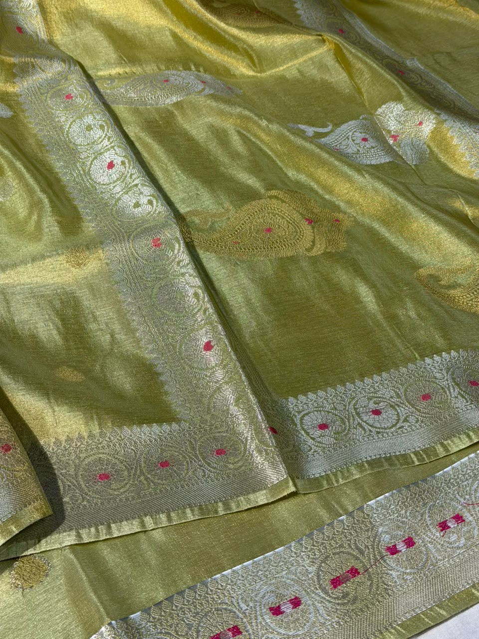 Minted Green Soft Breathable Tissue Khaddi Buti Saree