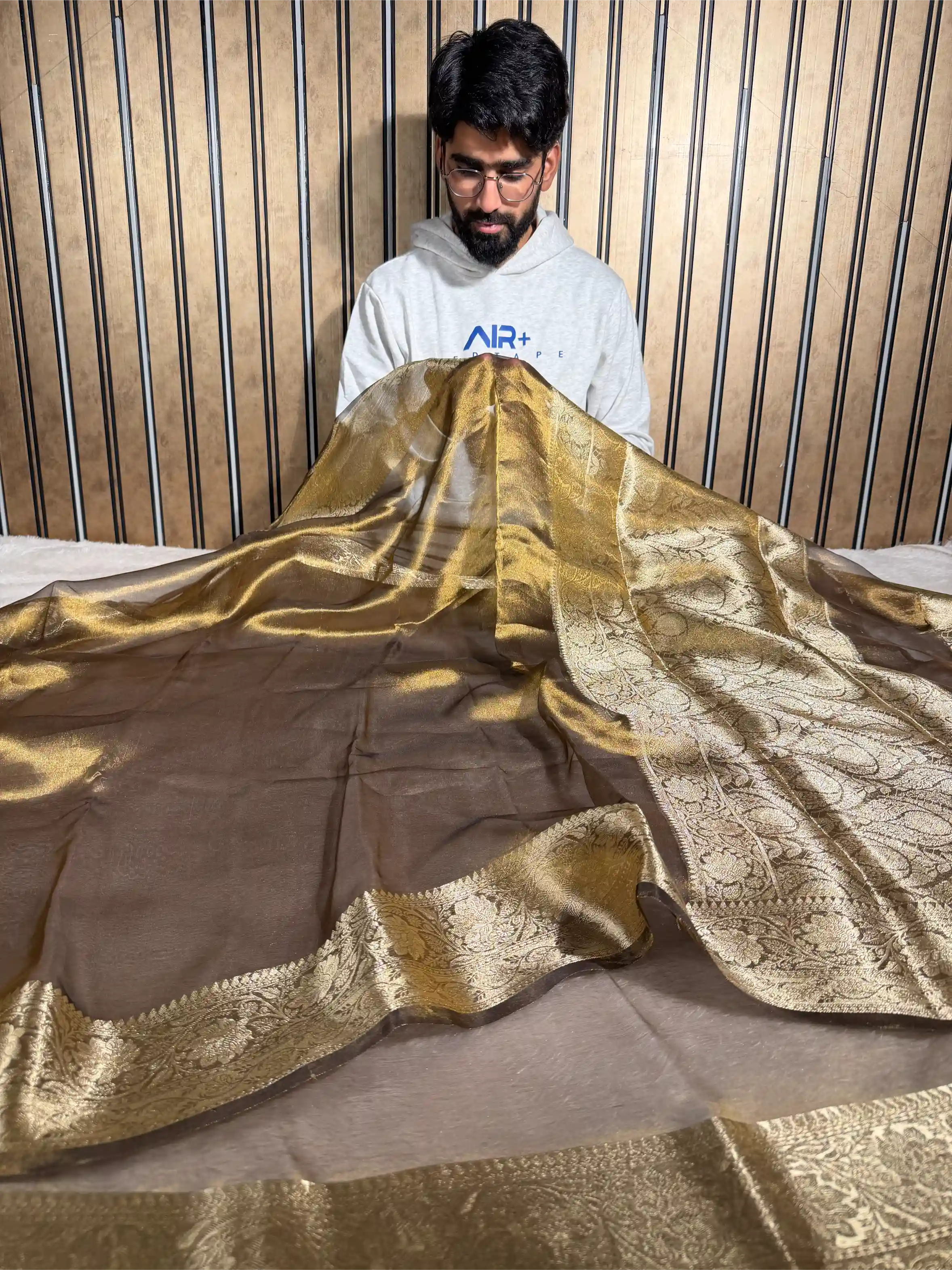 Moose Brown Pure Tissue Silk Banarasi Saree