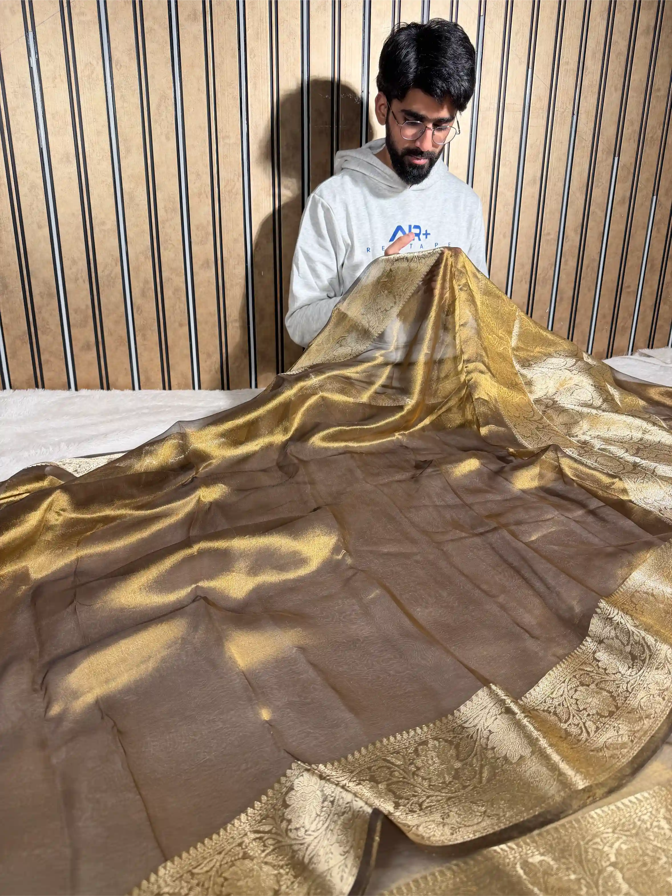 Moose Brown Pure Tissue Silk Banarasi Saree