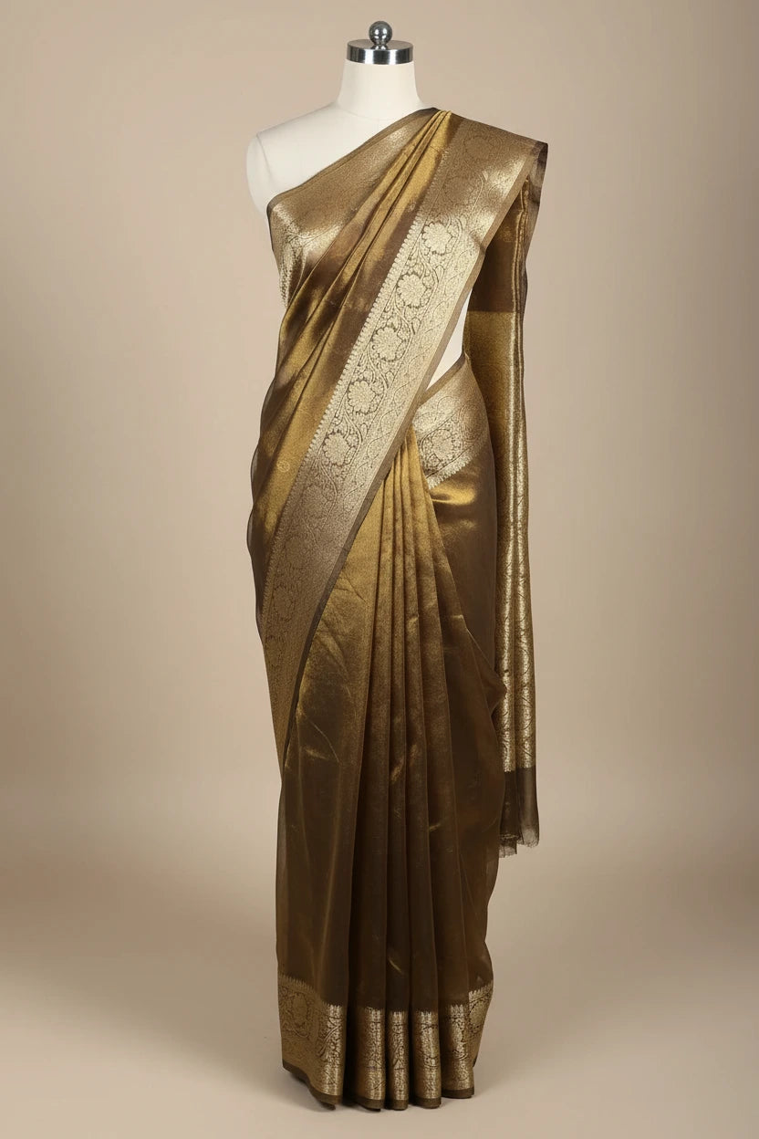 Moose Brown Pure Tissue Silk Banarasi Saree