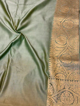 Moss Green Handbrush Painted Mashru Katan Silk Banarasi Saree