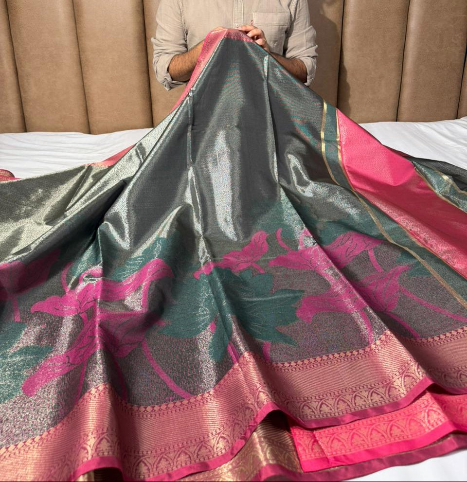 Most Premium Banarasi Tissue With Grand Floral Weave Design
