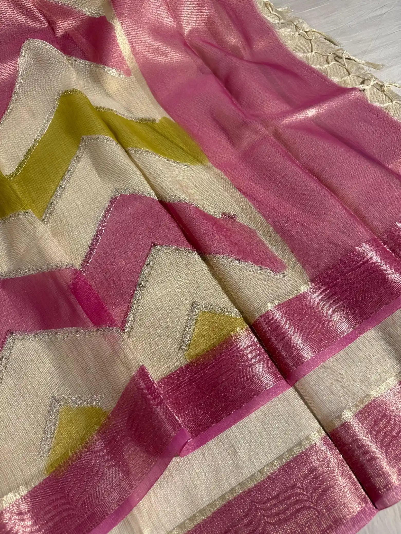 Multicolor Kota Tissue Rangkat Chikankari Embroidery Work Banarasi Saree