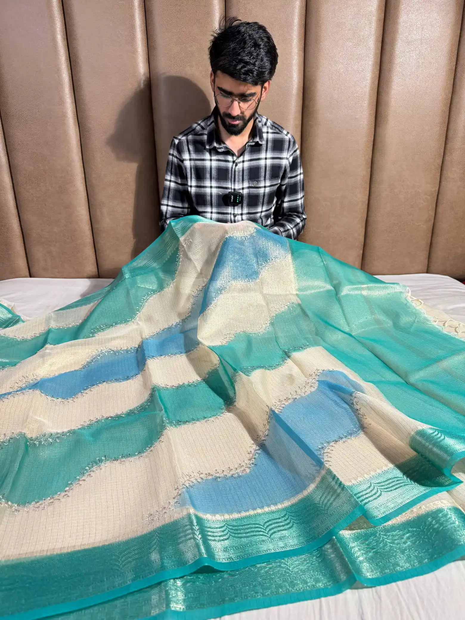 Multicolor Kota Tissue Rangkat Chikankari Embroidery Work Banarasi Saree