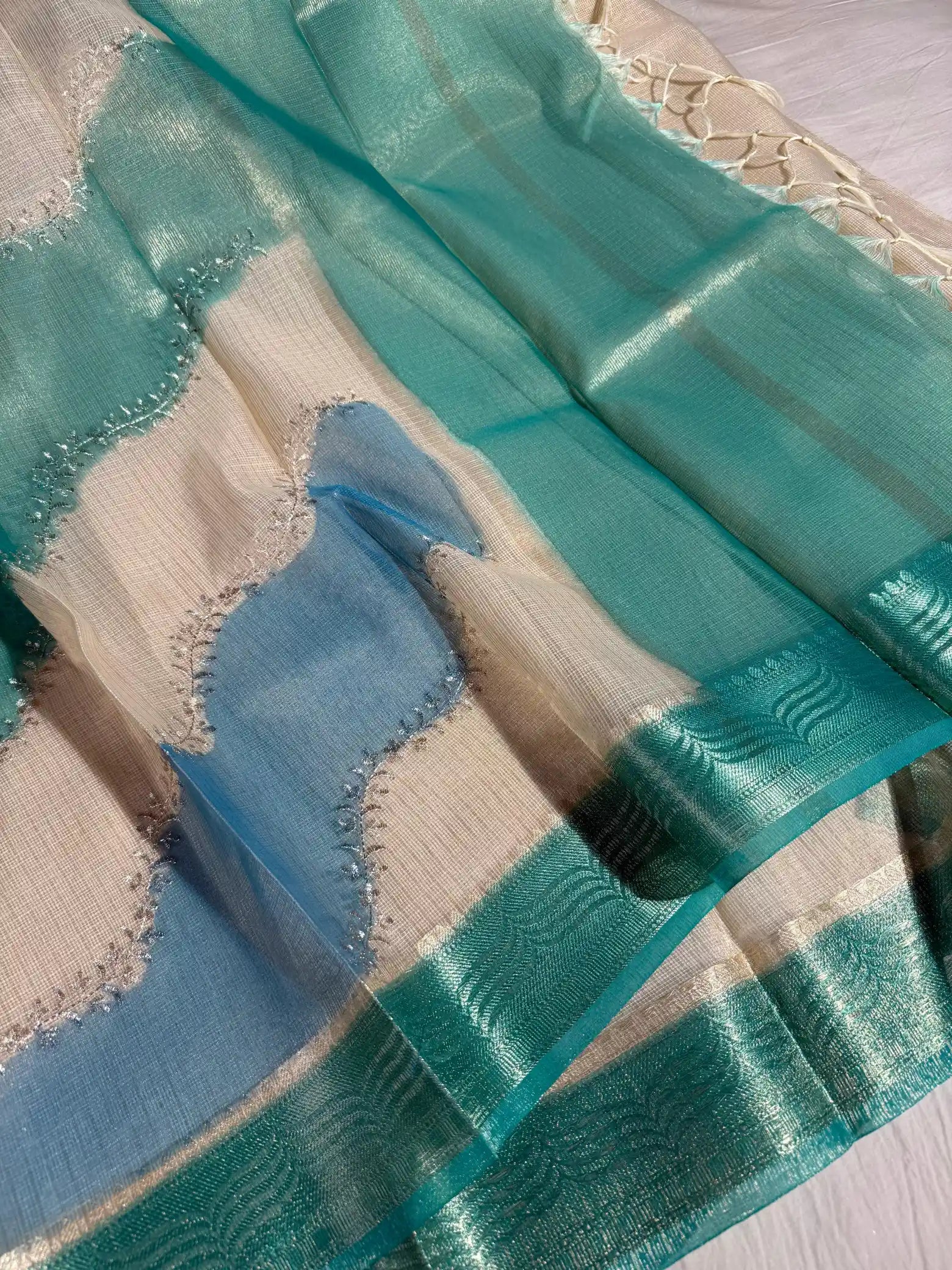 Multicolor Kota Tissue Rangkat Chikankari Embroidery Work Banarasi Saree