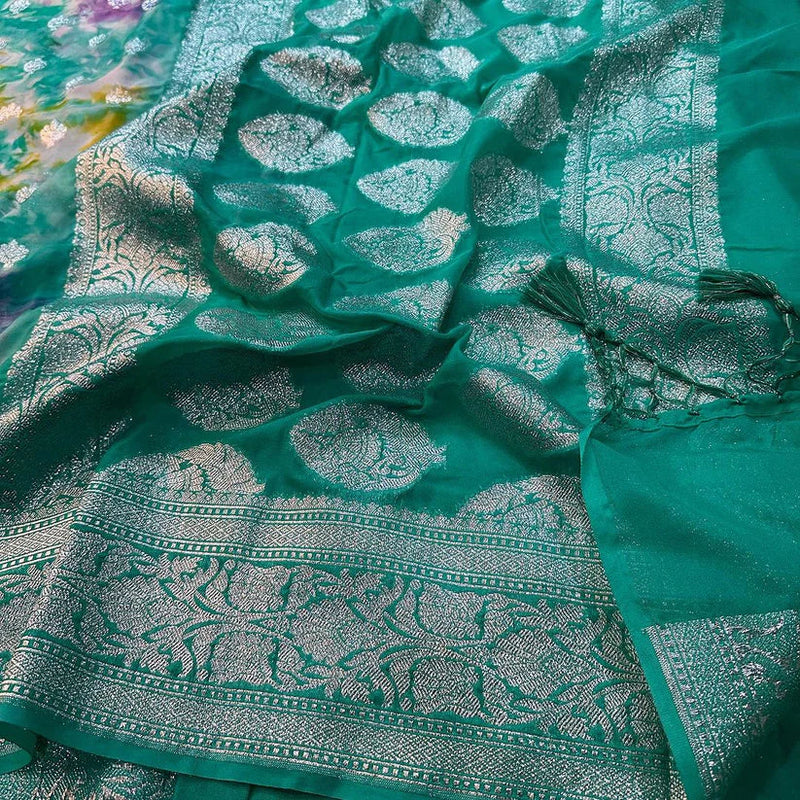 Multicolour Katan Georgette Silk Banarasi Saree